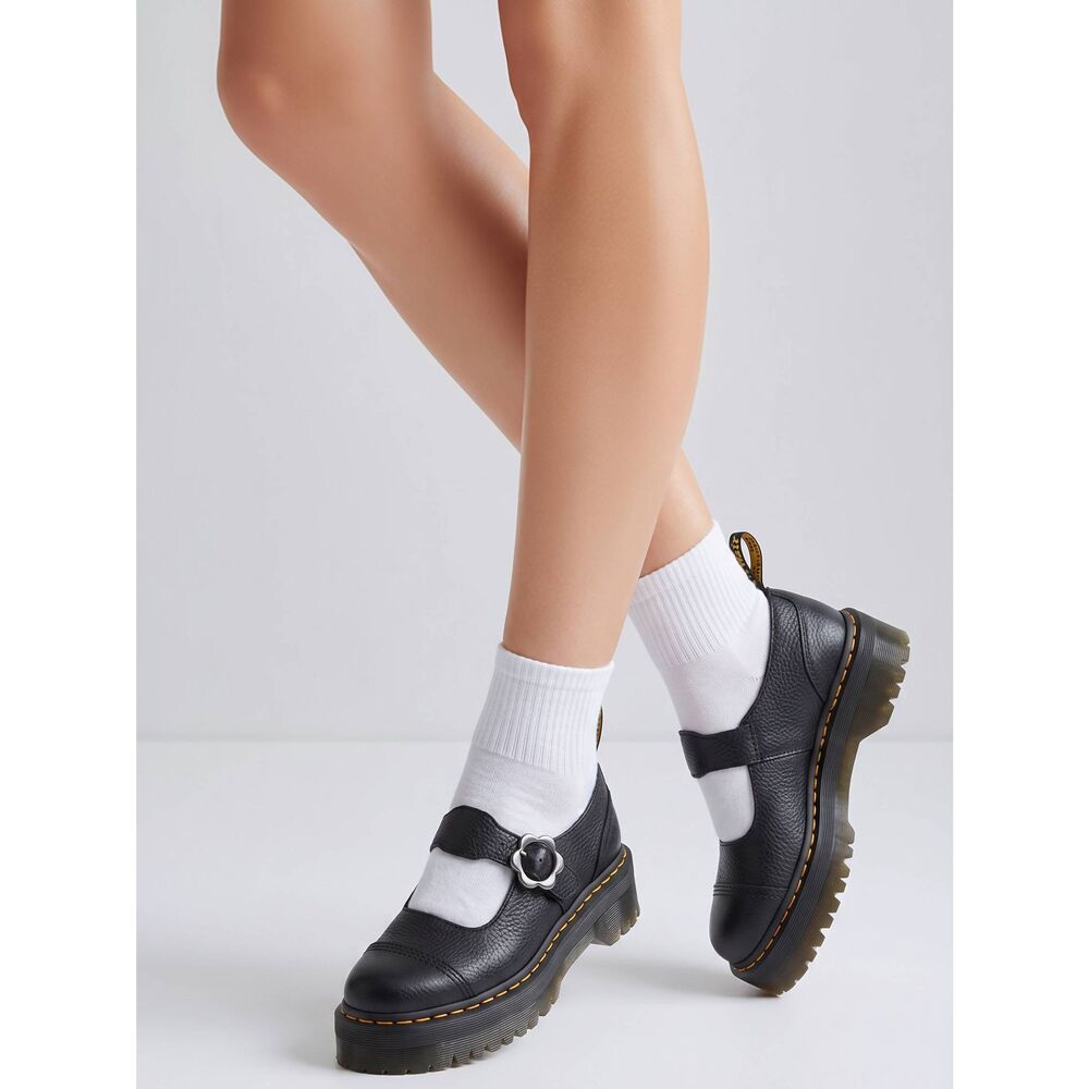 ☔️🩵NIB Dr. Martens Black Addina Flower Buckle Leather Platform Mary Jane Size 8